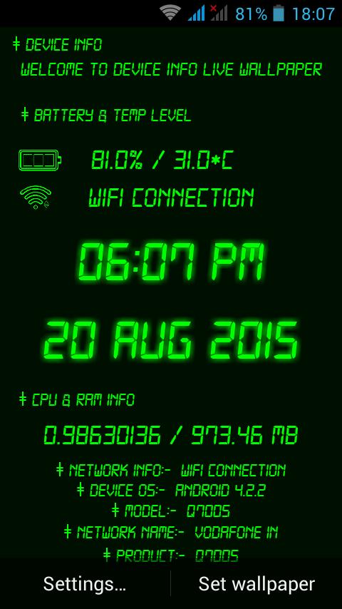 Android 用の Device Info Live Wallpaper Apk をダウンロード