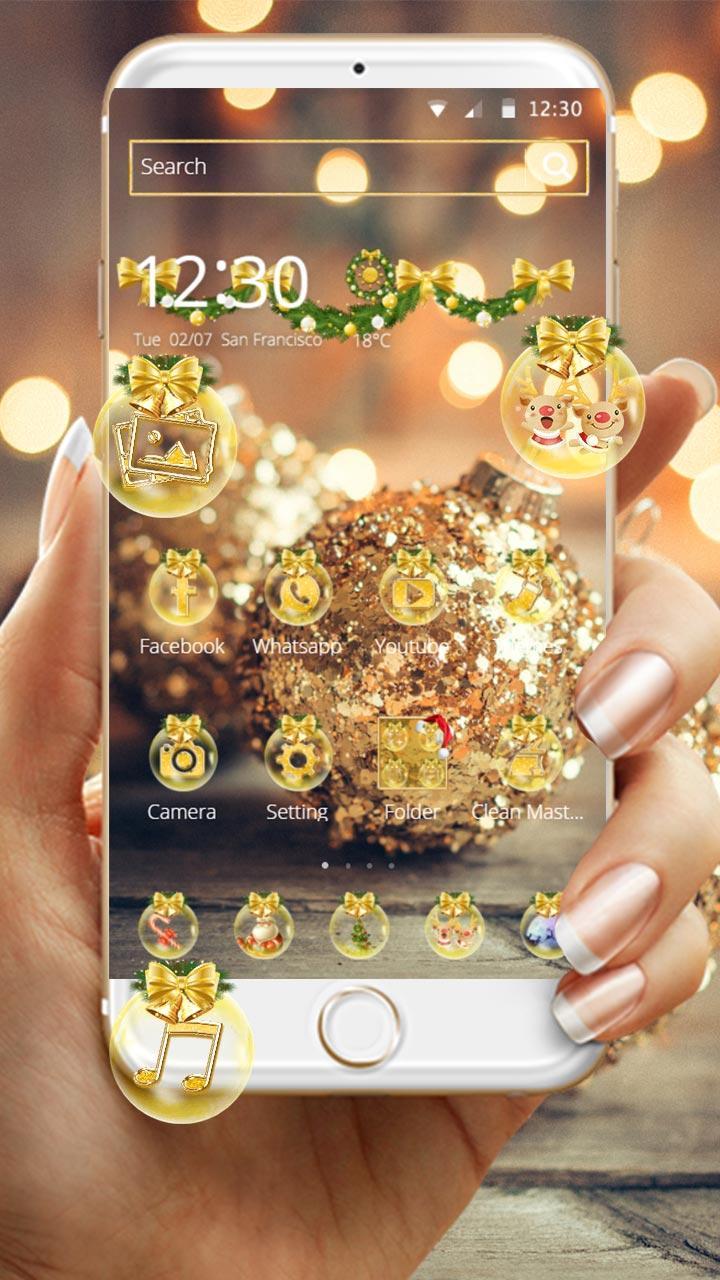 Android 用の クリスマスゴールドスノーボールテーマの壁紙 Christmas Gold Snowball Apk をダウンロード