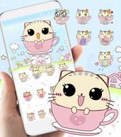 Kawaii kicia motyw Puchar kot Tapeta Cup cat kitty plakat