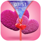 Fluffy Hearts Zipper Lock Screen أيقونة