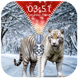White Tiger Zipper Lock Screen