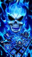 Blue Fire Flaming Skull Keyboard Affiche