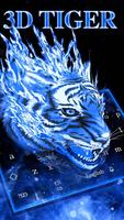 Poster 3D Blue Fire Tiger Keyboard