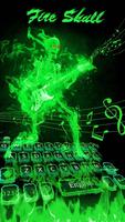Green Fire Skull Keyboard ポスター