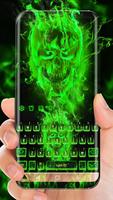 Green Flaming Skull Keyboard Affiche
