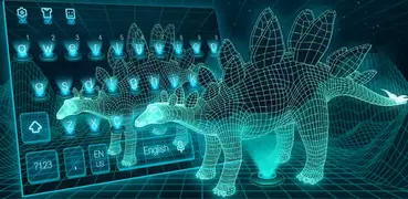3d hologram dinosaur keyboard tech future