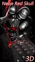 Poster 3D Neon Red Skull Keyboard