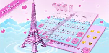 3D Pink Paris Eiffel Tower Keyboard Theme