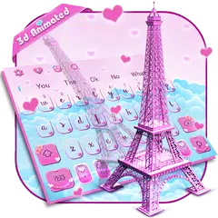 3D Pink Paris Eiffel Tower Keyboard Theme