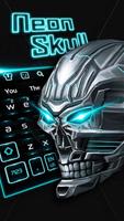 3D Neon Blue Skull Keyboard Affiche