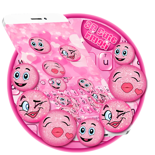 Animated Cute Pink Glitter 😀 Emoji Keyboard Theme