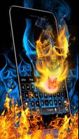 Blue Fire Skull Keyboard Themes Affiche