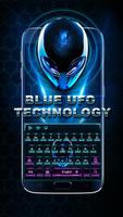 3D Blue Alien UFO theme Affiche