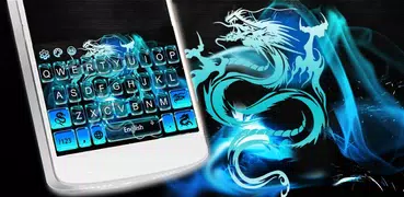 El tema del teclado del dragón azul de neón