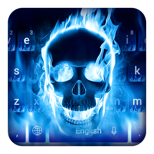 Blue Flaming Skull Keyboard