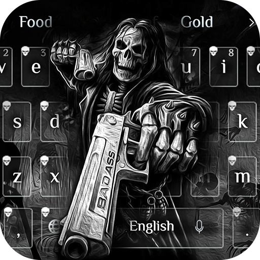 死神骷髏槍鍵盤有骷髏槍壁紙與黑色按鍵酷炫音效