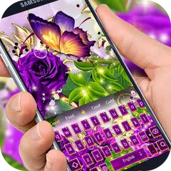紫のバラ蝶のテーマ，ノーブル色紫蝶は、金ボタンで壁紙をバラ アプリダウンロード
