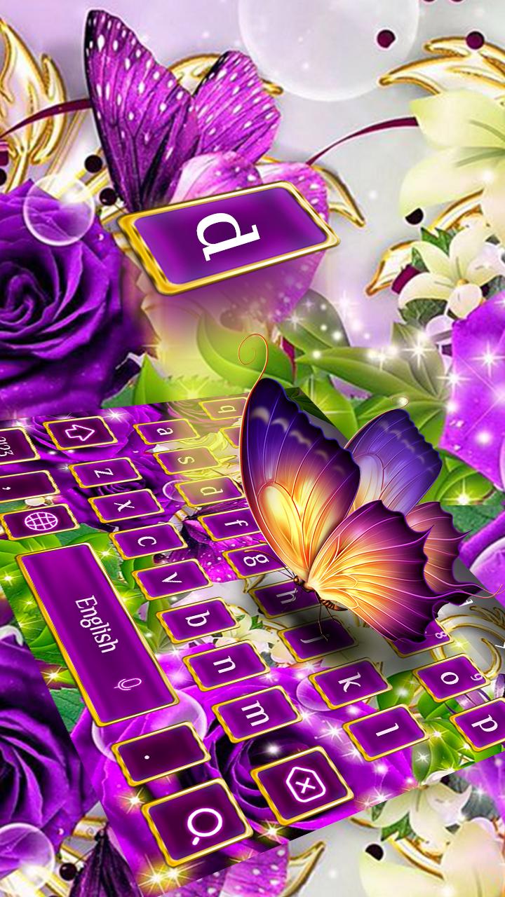 Android 用の 紫のバラ蝶のテーマ ノーブル色紫蝶は 金ボタンで壁紙をバラ Apk をダウンロード