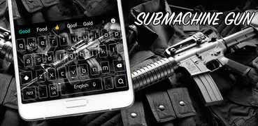 Teclado preto arma tema submetralhadora