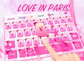 Pink Teddy Bear love in Paris keyboard theme পোস্টার