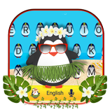 ハワイビーチのキーボードテーマでかわいいペンギン アイコン