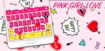 tema de teclado beijo Moda da menina rosa