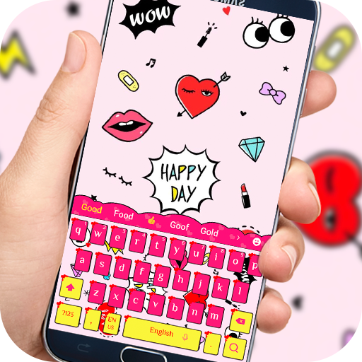 Fashion pink girl kiss keyboard theme