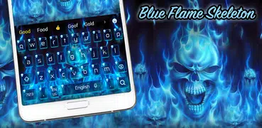 Fiamme blu di tema della tastiera inferno cranio