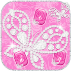 Pink Rose Keyboard Diamond Butterflies Theme ikona