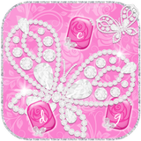 Pink Rose Keyboard Diamond Butterflies Theme أيقونة