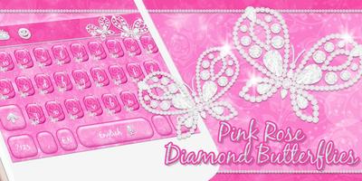 برنامه‌نما Pink Rose Keyboard Diamond Butterflies Theme عکس از صفحه