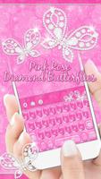 Pink Rose Keyboard Diamond Butterflies Theme ポスター