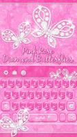 Pink Rose Keyboard Diamond Butterflies Theme imagem de tela 1