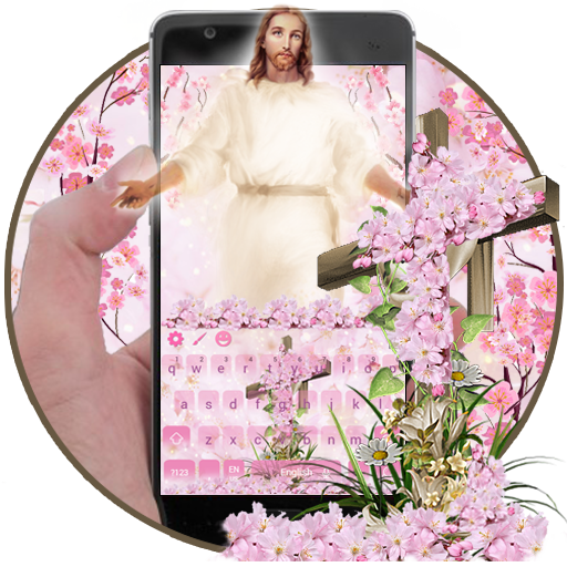God Christ Cross Cherry Blossom Floral Keyboard