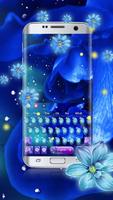Blue neon flower keyboard poster