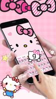 Pink Cute Kitty Cartoon Keyboard Theme پوسٹر