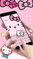 Pink Cute Kitty Cartoon Keyboard Theme পোস্টার