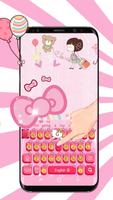 Pink Cute Kitty Bowknot Cartoon Keyboard Theme पोस्टर