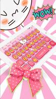 Pink Cute Kitty Bowknot Cartoon Keyboard Theme स्क्रीनशॉट 1