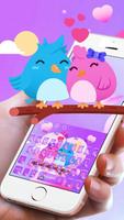 Purple Cute Love Birds Couple Keyboard Theme 스크린샷 3