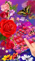 Motyw klawiatury kolorowej róży motyl plakat