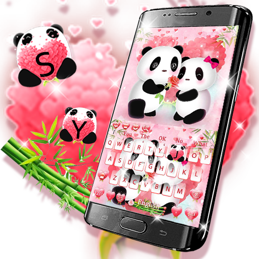 Cute Pink Love Panda Keyboard Theme