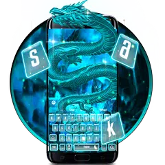 Blazing Neon Blue Dragon Keyboard Theme