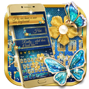 SMS Luxury Gold Butterfly Keyboard Theme APK