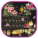 Tema de teclado de flores pretas de primavera ícone