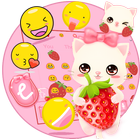 Strawberry Kitty Cartoon Keyboard Theme ikona