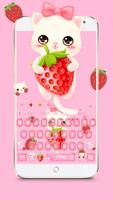 Strawberry Kitty Cartoon Keyboard Theme plakat