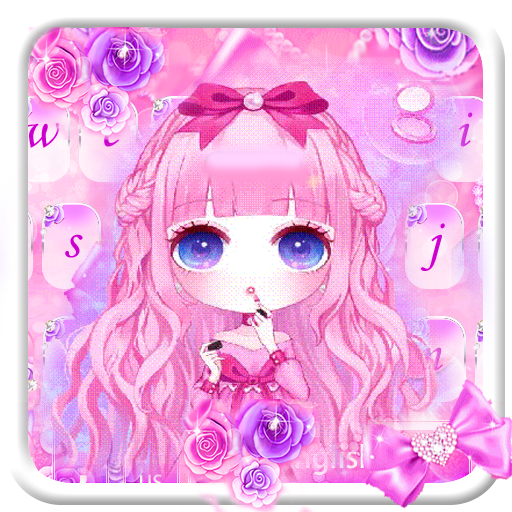 Pink Sweet Rose Girl Keyboard Theme