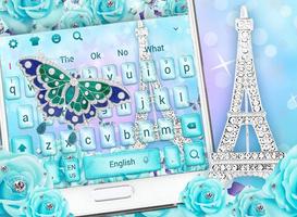 Blue love in Paris tower keyboard Affiche