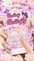 Pink Cherry Blossoms Butterfly Keyboard capture d'écran 1